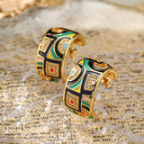 C Shaped Colourful Handmade Enamel Geometric Design Bohemia Stud Earrings