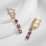 14 Karat Gold Filled Purple AAA Lab Created Amethyst Zircon Long Drop Earrings