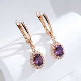 New Fashion Luxury 14K Filled Rose Gold AAA Zircon Diamonds Purple Dangle Pendant Women Quality Earrings