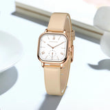 Top Brand Elegant Leather Strap with Rose Gold Plated Ladies Square Watch 3 Bar Waterproof Fashion Gift Watches