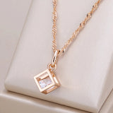 Unique 14K Rolled Rose Gold AAA Zircon Crystal Rubik's Cube Shaped Necklace For Woman - Fashion Cute Jewellery