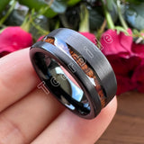 Offset Groove With Real Wood Inlay 6MM 8MM Black Tungsten Wedding Men Women Rings