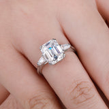 Gorgeous 3 Stone 1-4ct Emerald Cut VVS1 D Colour Moissanite Diamonds Silver Ring