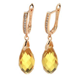 Luxury Shiny 14K Filled Rose Gold AAA Zircon Water Drop  Yellow Crystals Pendant Earrings Fashion Jewellery