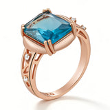 14 Karat Rolled Gold Square Blue AAA Zircon Crystal High Quality Daily Big Ring for Women