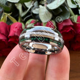 Bright Meteorite and Malachite Inlay 8MM Tungsten Carbide Wedding Men Women Ring