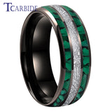 Bright Meteorite and Malachite Inlay 8MM Tungsten Carbide Wedding Men Women Ring