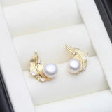 Feather Branch Real Multicolour Pearls AAA Zircon Diamonds Silver Stud Earrings