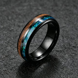 Inlaid Whiskey Barrel Wood and Blue-Green Opal 6/8MM Men Women Tungsten Rings
