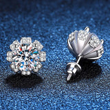 Radiant Atmospheric Petals Threaded Pt950 D Colour VVS1 2 Carat Total Moissanite Diamonds Fine Jewellery Earrings - The Jewellery Supermarket