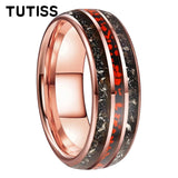 Meteorite Dark Red Dinosaur Bone Chips Inlaid 6/8mm Tungsten Carbide Rings