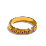 18K Smooth Stainless Steel AAA Zirconia Diamonds Round Square Delicate Trendy Ring