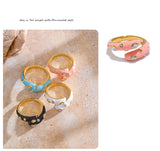 18K Gold Plated Multicolour Enamel AAA Zircon Diamonds Stainless Steel Adjustable Ring