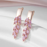 14 Karat Filled Gold Vintage Pink AAA Zircon Crystals Leaf Luxury Dangle Earrings For Women