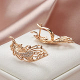 New Luxury 14K Filled Rose Gold Feather Shape Drop Earrings with AAA Zircon Diamonds Setting Fine Jewellery