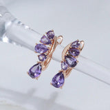 Luxury Fashion Rolled Rose Gold of 14-Karat Purity AAA Zircon Purple Crystal Flower Drop Earrings - Fine Jewellery