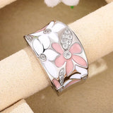 New Aesthetic Luxury Cubic Zirconia Enamel Flower Ring for Women