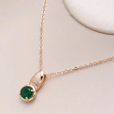 Luxury 14K Rolled Rose Gold AAA Zircon Round Emerald Crystal Necklace For Women -High Quality  Jewellery