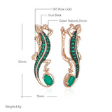 14 Karat Rolled Gold Green AAA Zircon Crsytals Lizard Design Drop Earrings For Women