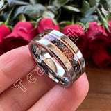 Pipe Cut Polished Finish Groove Inlay Silver Colour Men Women Tungsten Wedding Rings