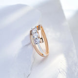 14 Karat Filled Gold Luxury Three Big White AAA Zircon Diamonds Gold Silver Colour Mix Rings