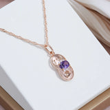 Amazing 14K Rolled Rose Gold Purple AAA Zircon Crystal Gourd Shape Pendant Necklace - Party Fine Jewellery