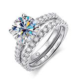 Marvelous D Colour VVS118K White Gold Plated Sterling Silver All Moissanite Row Rings Set For Women Fine Jewellery