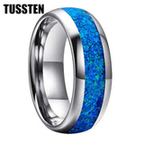 New Arrival Blue Opal Domed Polished Fashion Tungsten Engagement Wedding Comfort Fit Ring for Men Women - The Jewellery Supermarket