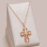 Amazing 14K Filled Rose Gold Cross Crucifix Jesus AAA Zircon Diamonds Necklace - Classic Simple Jewellery