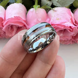 Different Wods Inlay Stepped Unique Brushed Finish Tungsten Wedding Rings