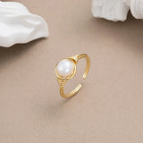 Elegant Single Natural Freshwater Pearl Silver 18K GP Adjustable Ring