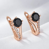 14 Karat Gold Filled Shiny Black White AAA Zircon Crystals Luxury English Earrings