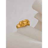 18K Gold Plated Stainless Steel Creative Metal Wide Texture Temperament Ring