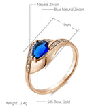 Superb Sparkling Blue AAA Zircon Crystals Filled 14K Rose Gold Luxury Rings - Vintage Party Daily Fine Jewellery