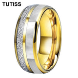 Dome Double Groove Inlaid Meteorite Mother Of Pearl Shell Tungsten Carbide Rings