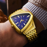 New Men's Watches Triangle Design Personality Top Brand Luxury Fashion Stainless Steel Golden Quartz Wristwatch