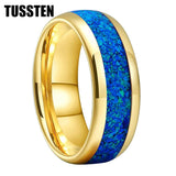 New Arrival Blue Opal Domed Polished Fashion Tungsten Engagement Wedding Comfort Fit Ring for Men Women - The Jewellery Supermarket