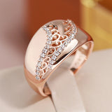 Superb Rolled 14K Rose Gold AAA Double Zircon Diamonds Hollow Geometric Smooth Ring - Vintage Luxury Jewellery