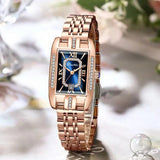 Elegant Luxury Brand Female Wristwatches - Rectangular Zircon Diamonds Steel Waterproof Original Womens Watch