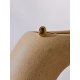 18K Gold Plated Fashion Natural Stone Stainless Steel Oval Thin Chic Ring for Women
