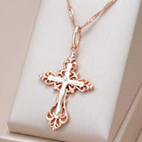 Classic Outstanding 14K Filled Rose Gold Cross Pendant Necklace for Women Men - Luxury Religious Jewellery