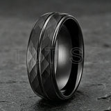 Black Blue Hammered 8mm Tungsten Carbide Wedding Engagement Rings