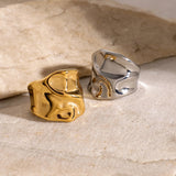 18K Gold Plated Irregular Hammered Texture Wide Opening Stainless Steel Ring Charm Jewellery