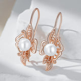 14 Karat Rolled Gold Luxury Unique Geometric Hollow Pearl Drop  Jewellery Earrings