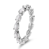 Terrific 3*5mm Pear Cut VVS1 D Colour Moissanite Diamonds Eternity Silver Ring
