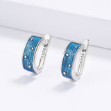High Quality Handmade Enamel Blue Epoxy Silver Earrings