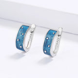 High Quality Handmade Enamel Blue Epoxy Silver Earrings