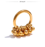 18K Gold Plated High Quality Stainless Steel Metal Layered Round Beads Charming Ring