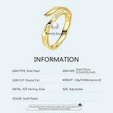 Real Pearl 925 Silver Ring Adjustable 14 Karat Yellow Gold Plated Ring