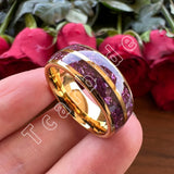 Purple Crystal Stone Inlay Domed Polished 6mm 8mm Tungsten Wedding Men Women Rings